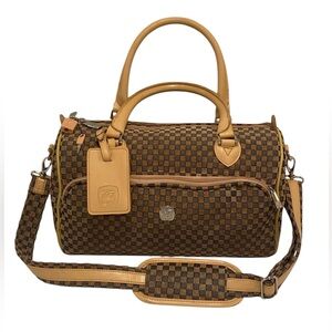 Pegasus Vintage Weekender Woven & Leather Travel Duffle Bag